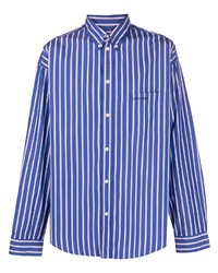 Camicia a maniche lunghe a righe verticali blu scuro e bianca di Balenciaga