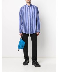 Camicia a maniche lunghe a righe verticali blu scuro e bianca di Balenciaga