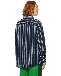Camicia a maniche lunghe a righe verticali blu scuro e bianca di AMI Alexandre Mattiussi