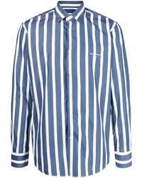 Camicia a maniche lunghe a righe verticali blu scuro e bianca di Salvatore Ferragamo