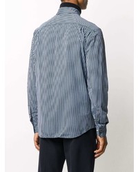 Camicia a maniche lunghe a righe verticali blu scuro e bianca di Giorgio Armani