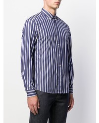 Camicia a maniche lunghe a righe verticali blu scuro e bianca di Brunello Cucinelli