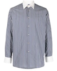 Camicia a maniche lunghe a righe verticali blu scuro e bianca di Wales Bonner