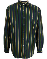 Camicia a maniche lunghe a righe verticali blu scuro e verde di Polo Ralph Lauren