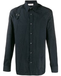 Camicia a maniche lunghe a righe verticali blu scuro di Alexander McQueen