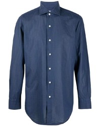 Camicia a maniche lunghe a righe verticali blu scuro di Finamore 1925 Napoli