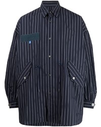 Camicia a maniche lunghe a righe verticali blu scuro di Fumito Ganryu