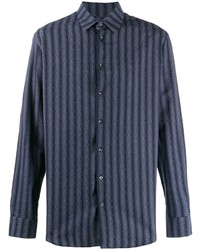 Camicia a maniche lunghe a righe verticali blu scuro di Giorgio Armani