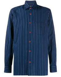 Camicia a maniche lunghe a righe verticali blu scuro di Kiton