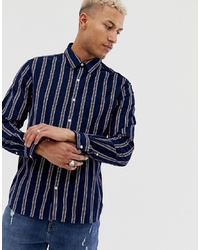 Camicia a maniche lunghe a righe verticali blu scuro di Pull&Bear