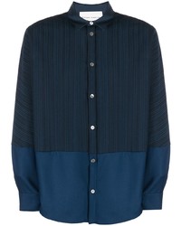 Camicia a maniche lunghe a righe verticali blu scuro di Stephan Schneider