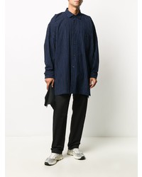 Camicia a maniche lunghe a righe verticali blu scuro di Issey Miyake Men