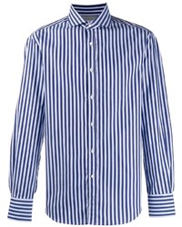 Camicia a maniche lunghe a righe verticali blu di Brunello Cucinelli