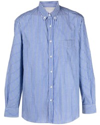 Camicia a maniche lunghe a righe verticali blu di Brunello Cucinelli