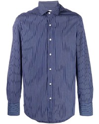 Camicia a maniche lunghe a righe verticali blu di Finamore 1925 Napoli