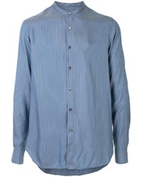 Camicia a maniche lunghe a righe verticali blu di Giorgio Armani