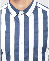 Camicia a maniche lunghe a righe verticali blu di Asos