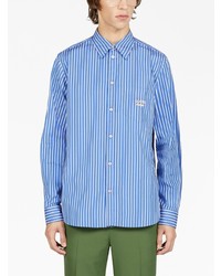 Camicia a maniche lunghe a righe verticali blu di Gucci