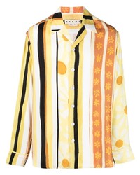 Camicia a maniche lunghe a righe verticali gialla di Marni