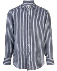 Camicia a maniche lunghe a righe verticali grigio scuro di Brunello Cucinelli