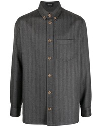 Camicia a maniche lunghe a righe verticali grigio scuro di Versace