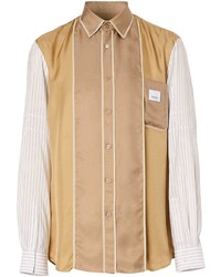 Camicia a maniche lunghe a righe verticali marrone chiaro di Burberry