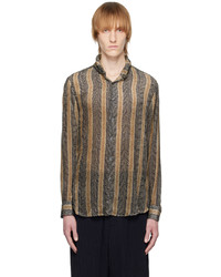 Camicia a maniche lunghe a righe verticali marrone chiaro di Giorgio Armani