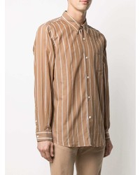 Camicia a maniche lunghe a righe verticali marrone chiaro di Ami Paris