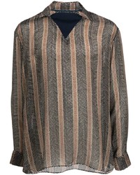 Camicia a maniche lunghe a righe verticali marrone di Giorgio Armani