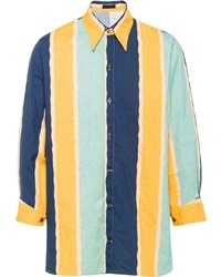 Camicia a maniche lunghe a righe verticali multicolore di Prada