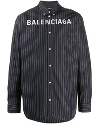 Camicia a maniche lunghe a righe verticali nera e bianca di Balenciaga