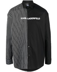 Camicia a maniche lunghe a righe verticali nera e bianca di Karl Lagerfeld