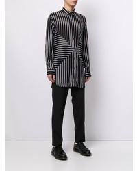 Camicia a maniche lunghe a righe verticali nera e bianca di Emporio Armani
