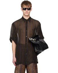 Camicia a maniche lunghe a righe verticali nera di Dries Van Noten