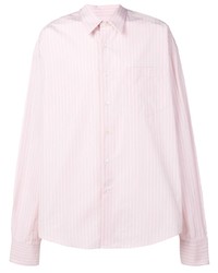 Camicia a maniche lunghe a righe verticali rosa di Ami Paris
