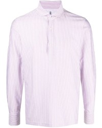 Camicia a maniche lunghe a righe verticali rosa di Brunello Cucinelli
