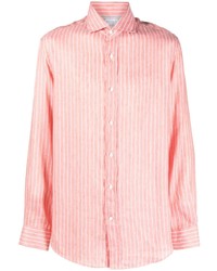 Camicia a maniche lunghe a righe verticali rosa di Brunello Cucinelli