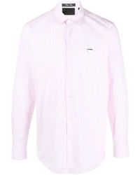 Camicia a maniche lunghe a righe verticali rosa di Philipp Plein