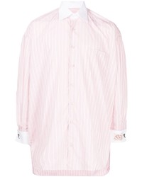 Camicia a maniche lunghe a righe verticali rosa di Raf Simons
