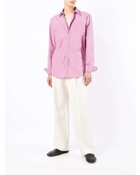 Camicia a maniche lunghe a righe verticali rosa di Salvatore Ferragamo