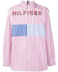 Camicia a maniche lunghe a righe verticali rosa di Tommy Hilfiger