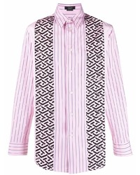 Camicia a maniche lunghe a righe verticali rosa di Versace