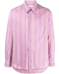 Camicia a maniche lunghe a righe verticali rosa di Wales Bonner