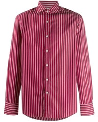 Camicia a maniche lunghe a righe verticali rossa e bianca di Brunello Cucinelli