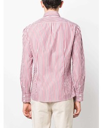 Camicia a maniche lunghe a righe verticali rossa di Brunello Cucinelli