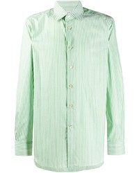 Camicia a maniche lunghe a righe verticali verde menta di Kiton
