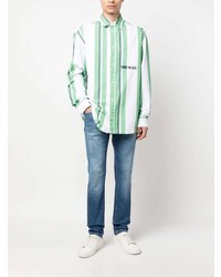 Camicia a maniche lunghe a righe verticali verde menta di Tommy Jeans