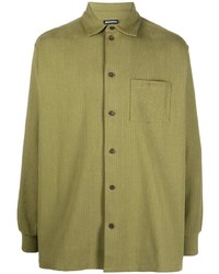 Camicia a maniche lunghe a righe verticali verde oliva di Jacquemus