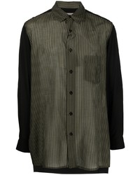 Camicia a maniche lunghe a righe verticali verde oliva di Yohji Yamamoto