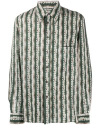 Camicia a maniche lunghe a righe verticali verde scuro di Lemaire